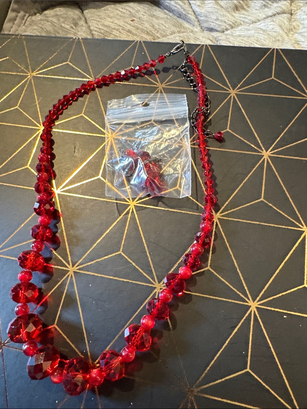 Red Crystal Bead Necklace and Earring Set - Women Jewelry